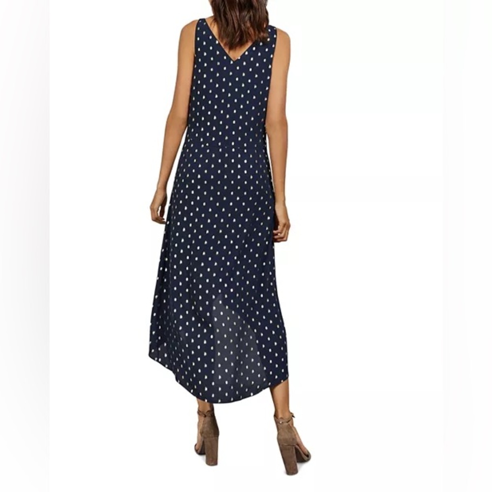 Ted Baker Printed Navy Blue Metallic-Dot High low Dress - Picture 2 of 13